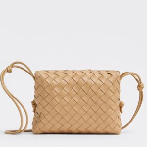 Bottega Veneta Small Loop Bag In Beige Intrecciato Lambskin