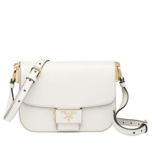 Prada Embleme Bag In White Saffiano Leather