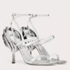 Valentino Roserouche Sandals 1990 100mm in Silver Calfskin