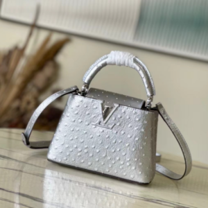 Louis Vuitton Mini Capucines Ostrich Leather Handbag – Silver