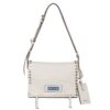 Prada Etiquette Bag In White Calfskin With Metal Stud Trim
