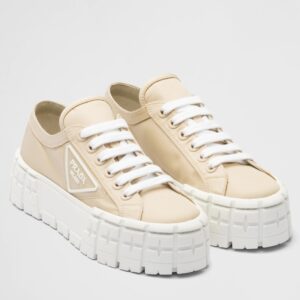 Prada Double Wheel Sneakers In Beige Nylon Gabardine