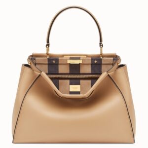 Fendi Beige Peekaboo Medium Bag With Pequin Motif