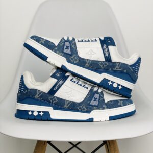 Louis Vuitton Trainer Blue and White Denim Low-Top Casual Shoes, Trainers, Sports Shoes for Men and Women 1A9JGN
