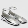 Prada Ballerinas In Silver Metallic Leather