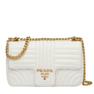 Prada Medium Diagramme Flap Bag In White Calfskin