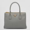 Prada Small Galleria Bag In Grey Saffiano Leather