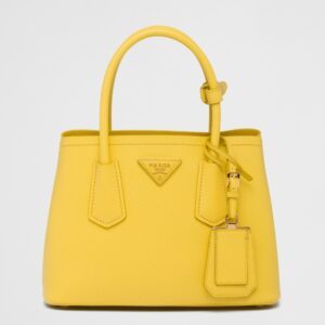 Prada Double Mini Bag In Yellow Saffiano Leather