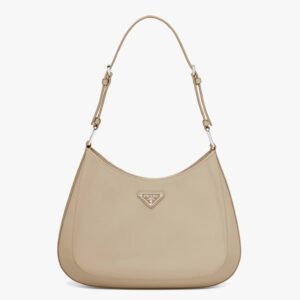 Prada Cleo Shoulder Large Bag In Beige Brushed Leather
