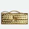 Bottega Veneta Andiamo Clutch with Handle in Gold Metallic Leather