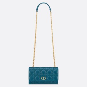 Dior Caro Belt Pouch with Chain In Steel Blue Calfskin