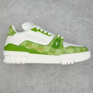 Louis Vuitton LV Trainer Low-top casual trainers Sneakers Men's and women's footwear Checkerboard pattern White and green 1ACRCL