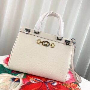 Replica Gucci Zumi Ostrich Leather Medium Top Handle Bag 564714 White