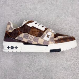 Louis Vuitton Trainer Checkered Pattern Brown Low-Top Casual Shoes Sneakers Men's Shoes Women's Shoes 1AAST3