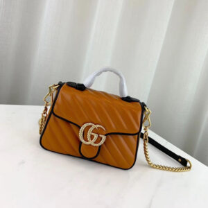Replica Gucci GG Marmont Mini Top Handle Bag 583571 Cognac