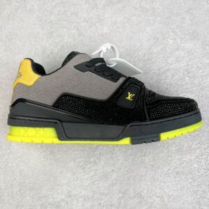 Louis Vuitton Trainer Line Rhinestone Black and Yellow Low-Top Casual Shoes Sneakers Men's and Women's Footwear 1A9JXJ