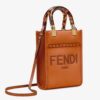 Fendi Mini Sunshine Shopper Bag In Brown Leather