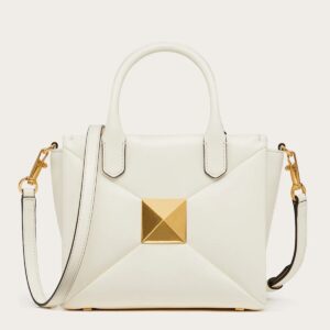 Valentino One Stud Top Handle Bag In White Nappa Leather