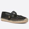 Dior Caro Espadrille Ballerina Flat In Black Mesh Embroidery