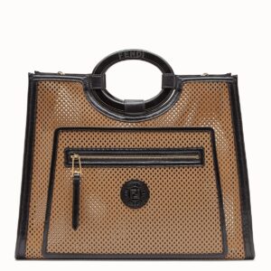 Fendi Large Runaway Shopper Bag In Beige Perforated Calfskin