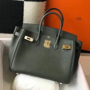Hermes Vert Fonce Clemence Birkin 30cm Bag GHW