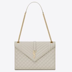 Saint Laurent Envelope Large Bag In White Matelasse Grained Leather