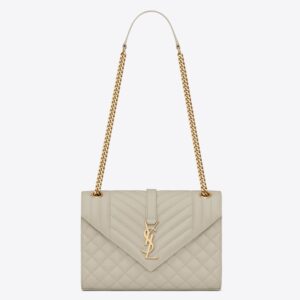 Saint Laurent Medium Envelope Bag In White Grained Leather